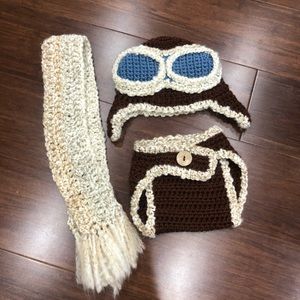 Crochet Newborn Baby Aviator Prop Outfit